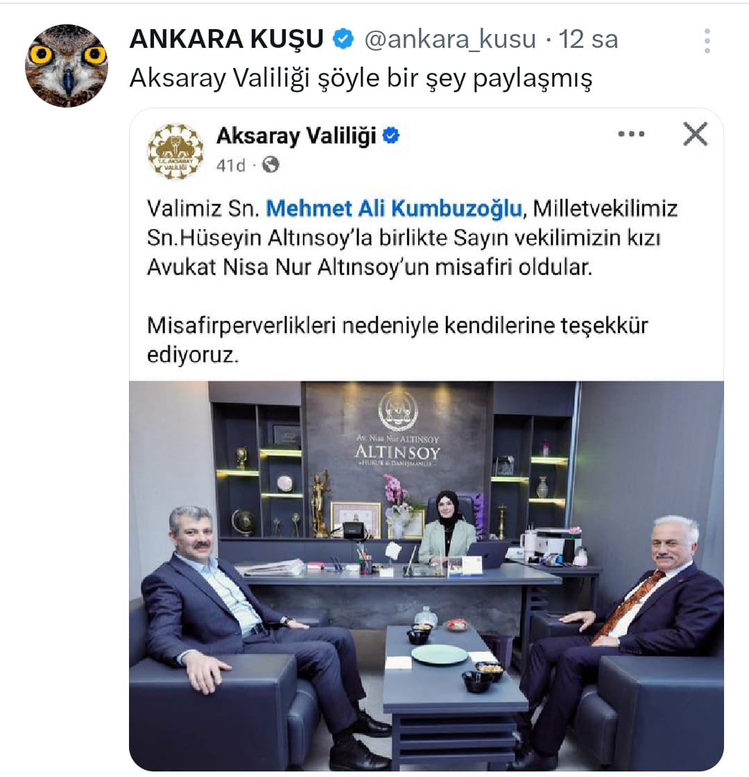 Aksaray Valiliğinden İlginç Paylaşım